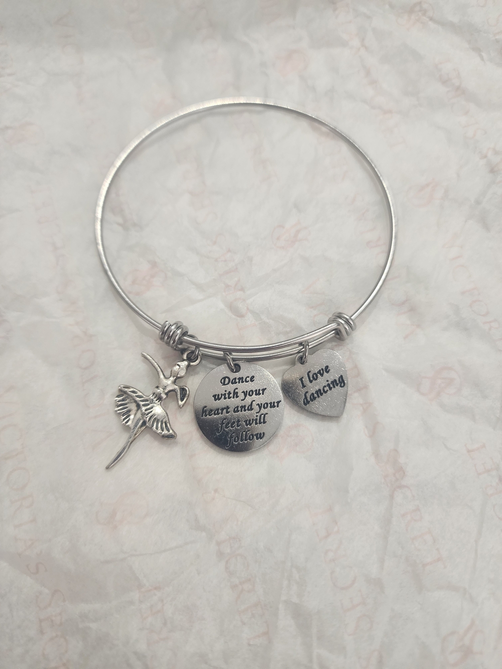 Silver Ballerina Charm Bracelet - I Love Dancing - Adjustable